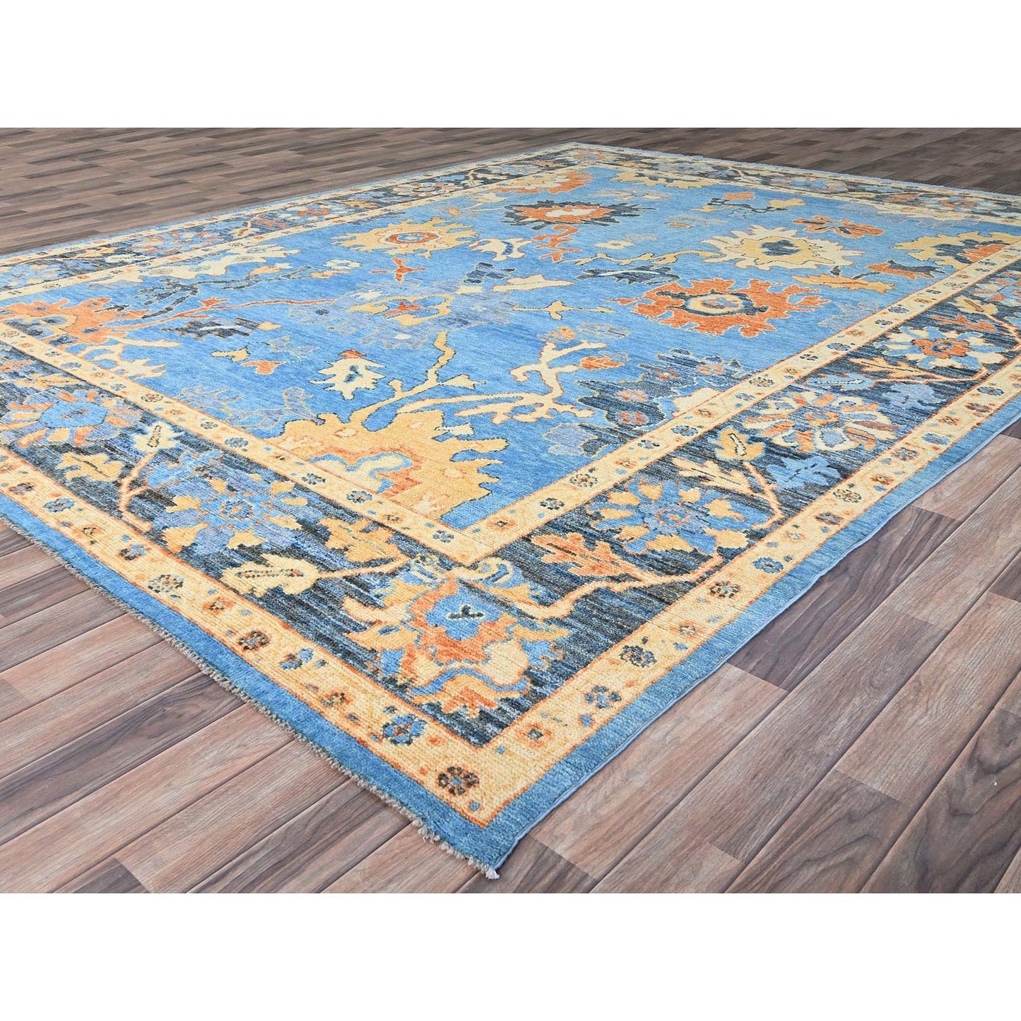 9'4"X12'4" Norse Blue Pure Wool Densely Woven Hand Knotted Oriental Rug