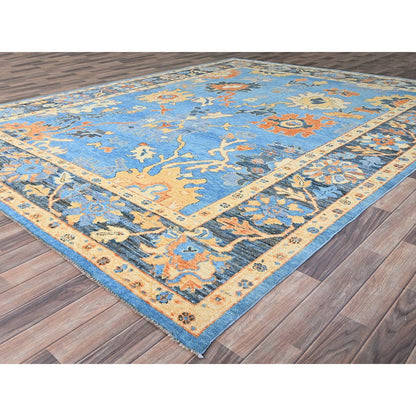 9'4"X12'4" Norse Blue Pure Wool Densely Woven Hand Knotted Oriental Rug