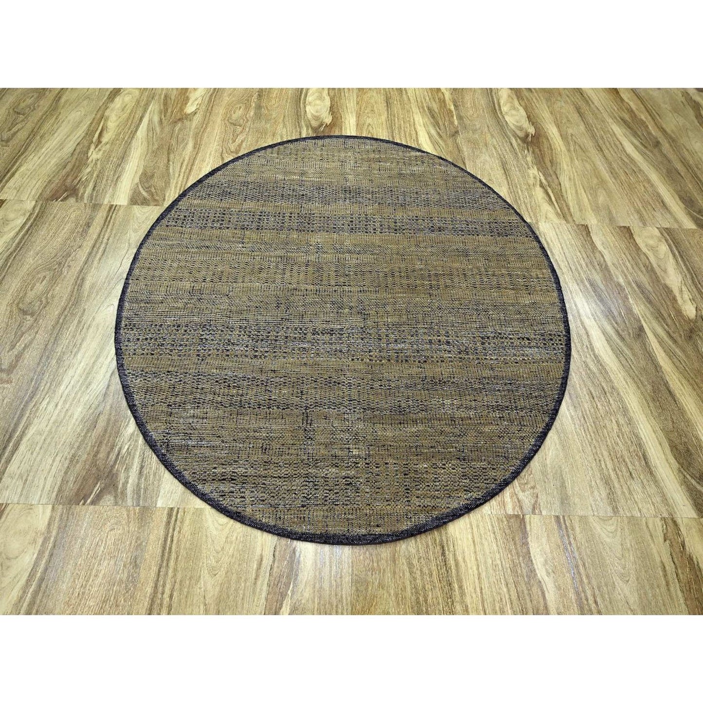 6'1"X6'1" Brown Hand Knotted Rug Pure Wool Oxidized Grass Design Round