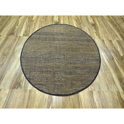 6'1"X6'1" Brown Hand Knotted Rug Pure Wool Oxidized Grass Design Round
