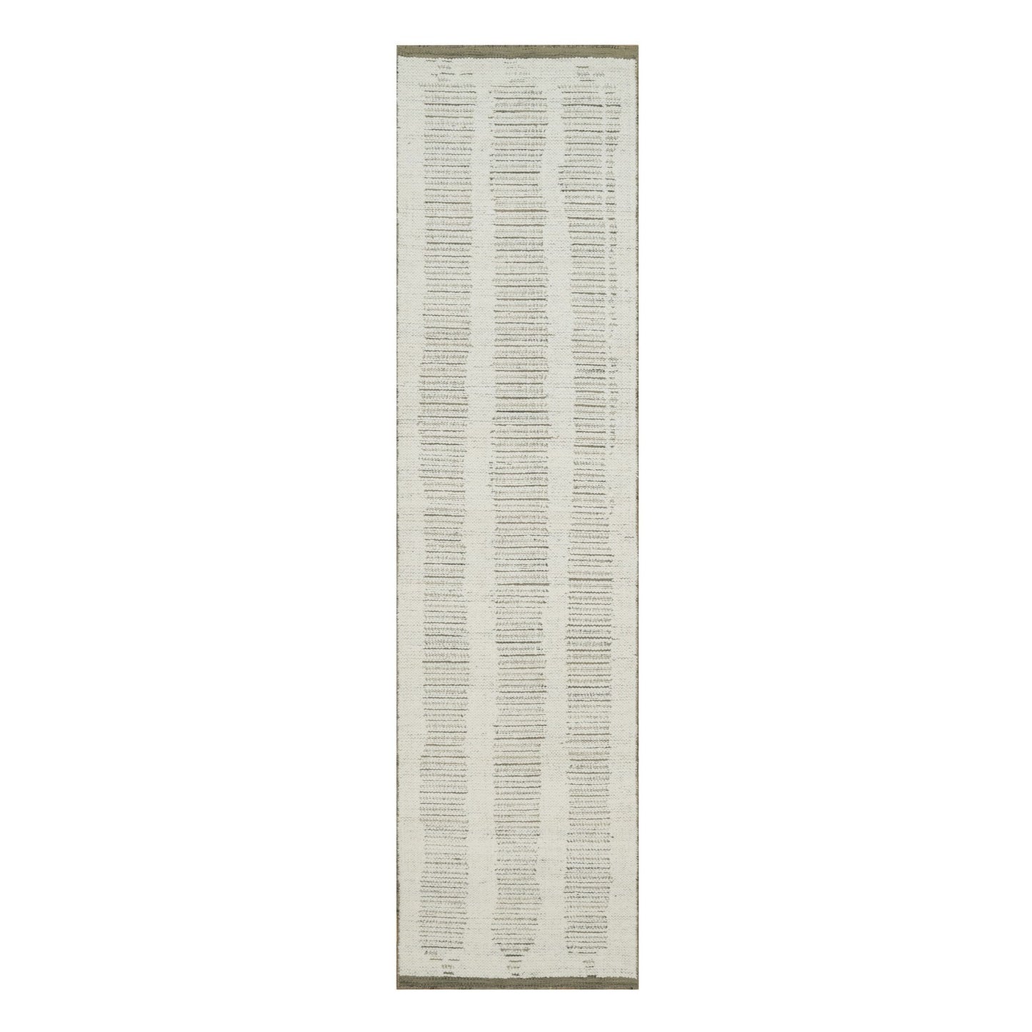 2'6"X10' Ivory Hand Woven Flat Weave Textured Natural Wool Runner Rug