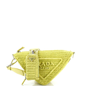 Prada Small Triangle Logo Zip Crossbody Bag Crochet Raffia