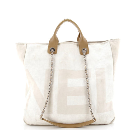Chanel Deauville Logo Shopping Tote Printed Raffia Large