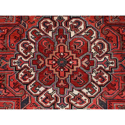 8'1"X11' Garnet Red Antique Village Motifs Heris Wool Hand Knotted Rug