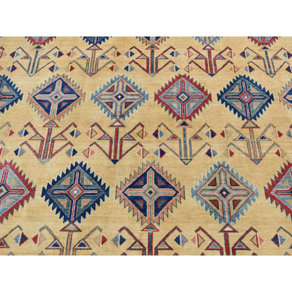 6'1"X9'1" Mellow Yellow Special Kazak Design Hand Knotted Soft Wool Rug