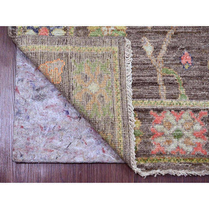 2'10"X10'4" Brown Hand Knotted Angora Oushak Leaf Design Wool Runner Rug
