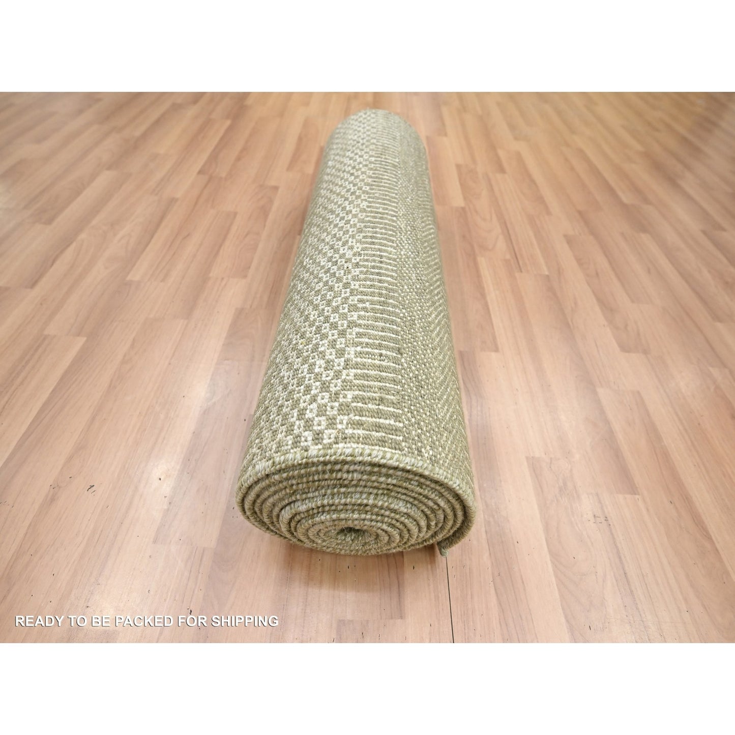 2'5"X13'6" Gray Modern Grass Design Hand Knotted Wool And Silk Runner Rug