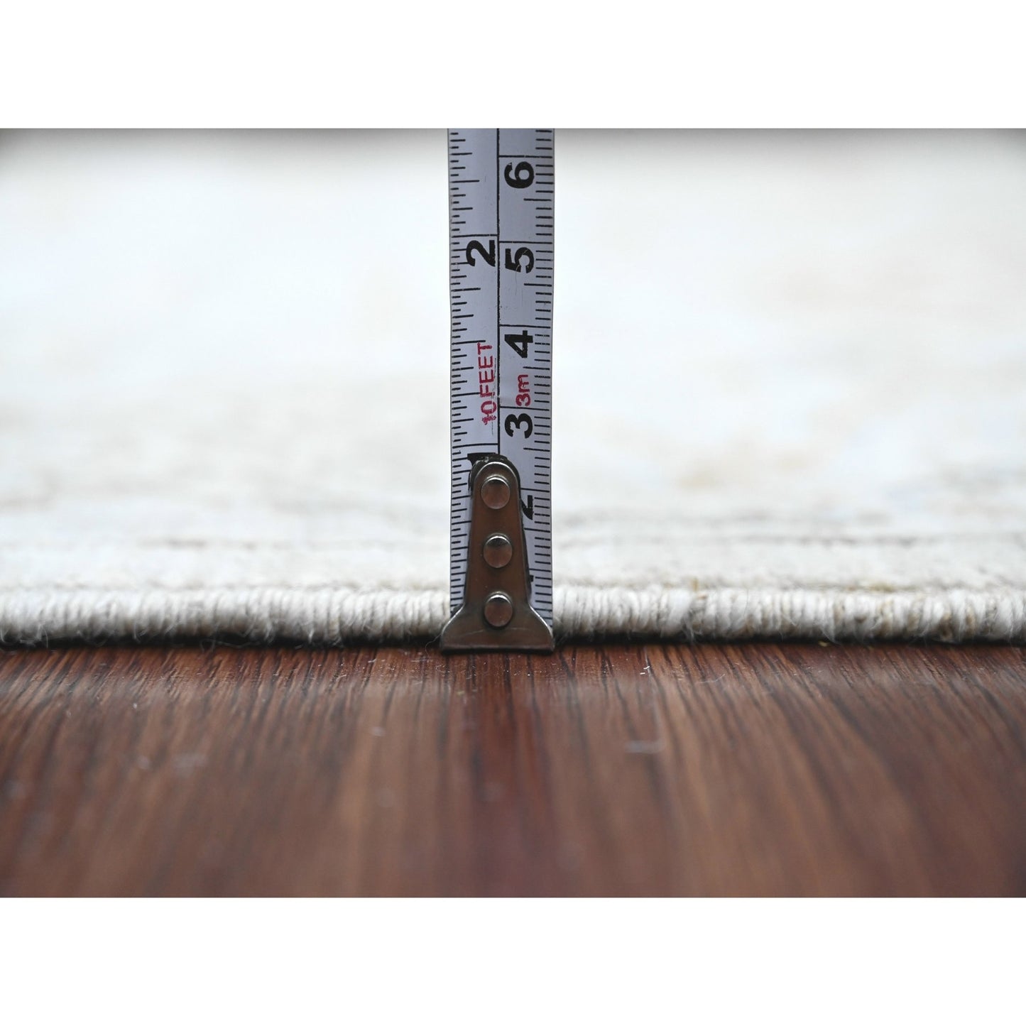 4'X5'10" Gray Hand Knotted Afghan Angora Oushak Leaf Design 100% Wool Rug