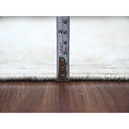 4'X5'10" Gray Hand Knotted Afghan Angora Oushak Leaf Design 100% Wool Rug