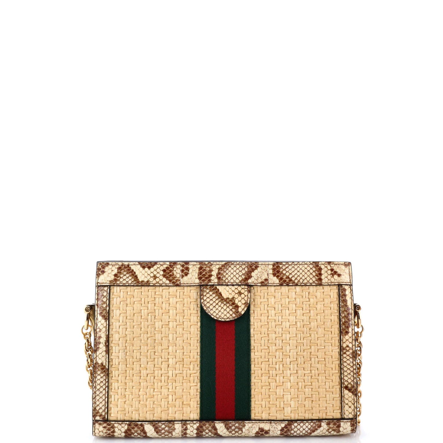 Gucci Ophidia Chain Shoulder Bag Raffia With Snakeskin Small