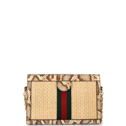 Gucci Ophidia Chain Shoulder Bag Raffia With Snakeskin Small