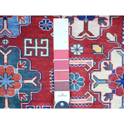6'4"X9'4" Red Caucasian Design Wool Afghan Super Kazak Hand Knotted Rug