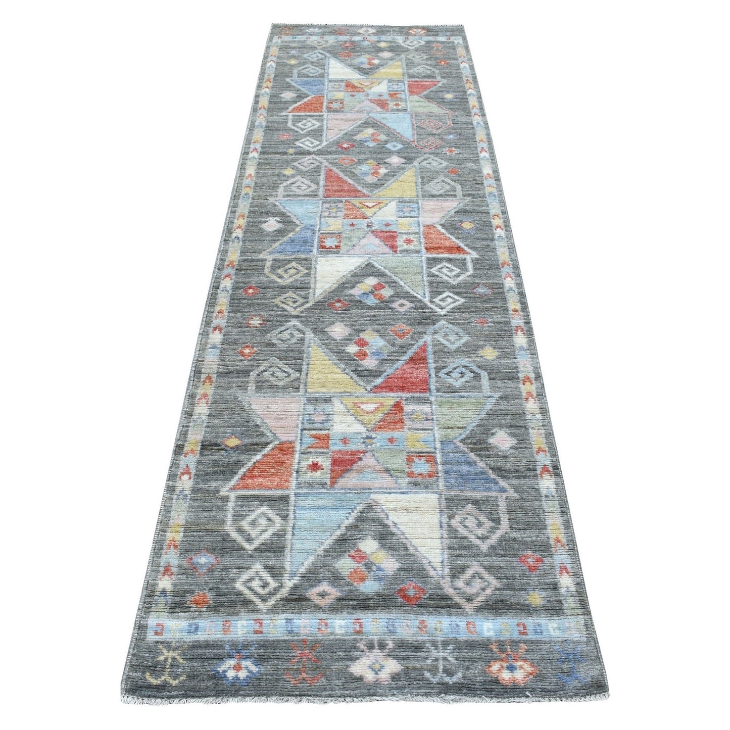 2'8"X9'7" Anatolian Design Soft Afghan Wool Hand Knotted Runner Rug
