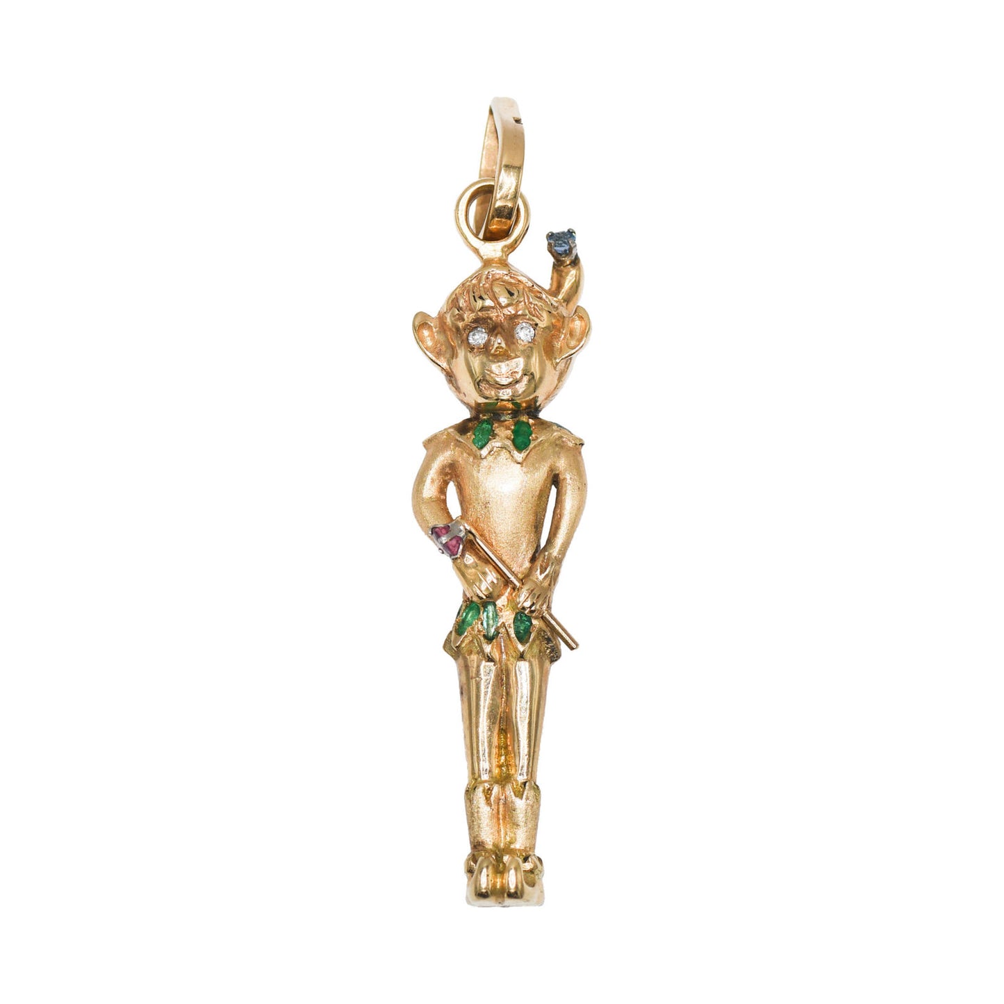 14K Yellow Gold Multi Stone Elf Pendant, 30.7Gr
