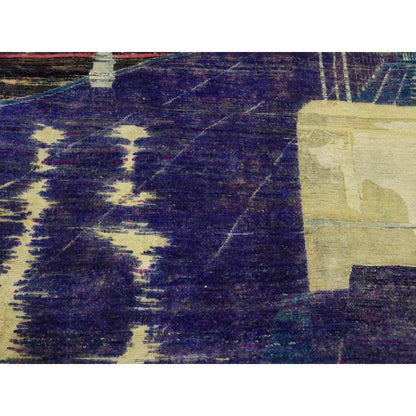 8'8"X12'1" Blue The Empire State Building Silk & Wool Hand Oriental Rug