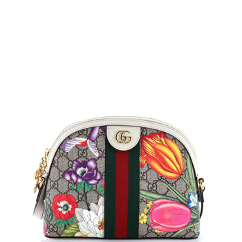Gucci Ophidia Dome Shoulder Bag Flora Gg Coated Canvas Small