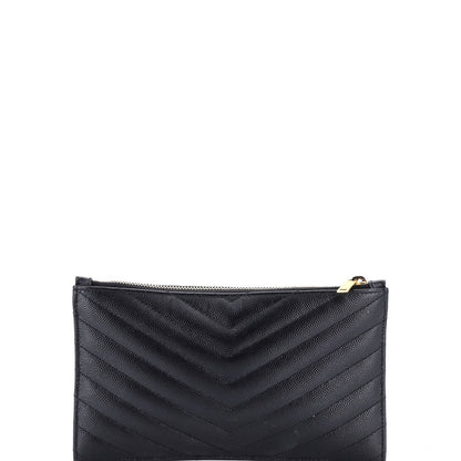 Saint Laurent Classic Monogram Zip Bill Pouch Matelasse Chevron Leather Medium