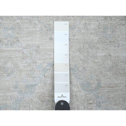 2'7"X18'9" White Wash Peshawar Leaf Design Hand Knotted Wool Runner Rug