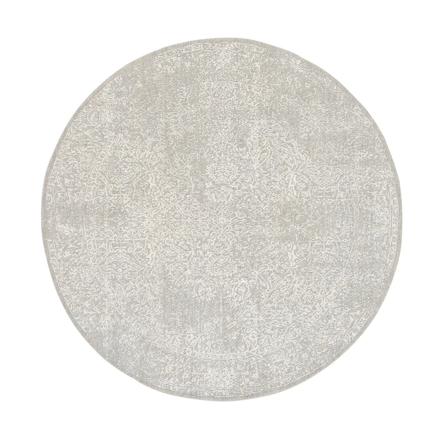 6'X6' Beige Wool And Silk Hand Loomed Fine Jacquard Round Rug