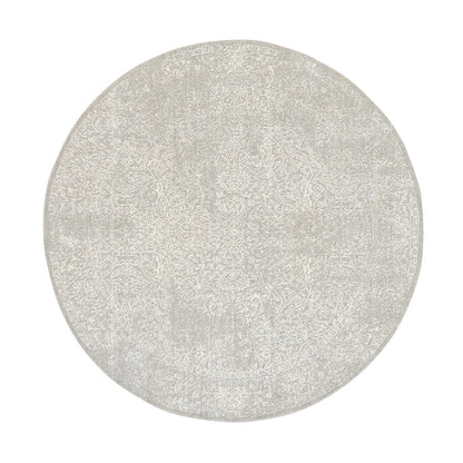 6'X6' Beige Wool And Silk Hand Loomed Fine Jacquard Round Rug