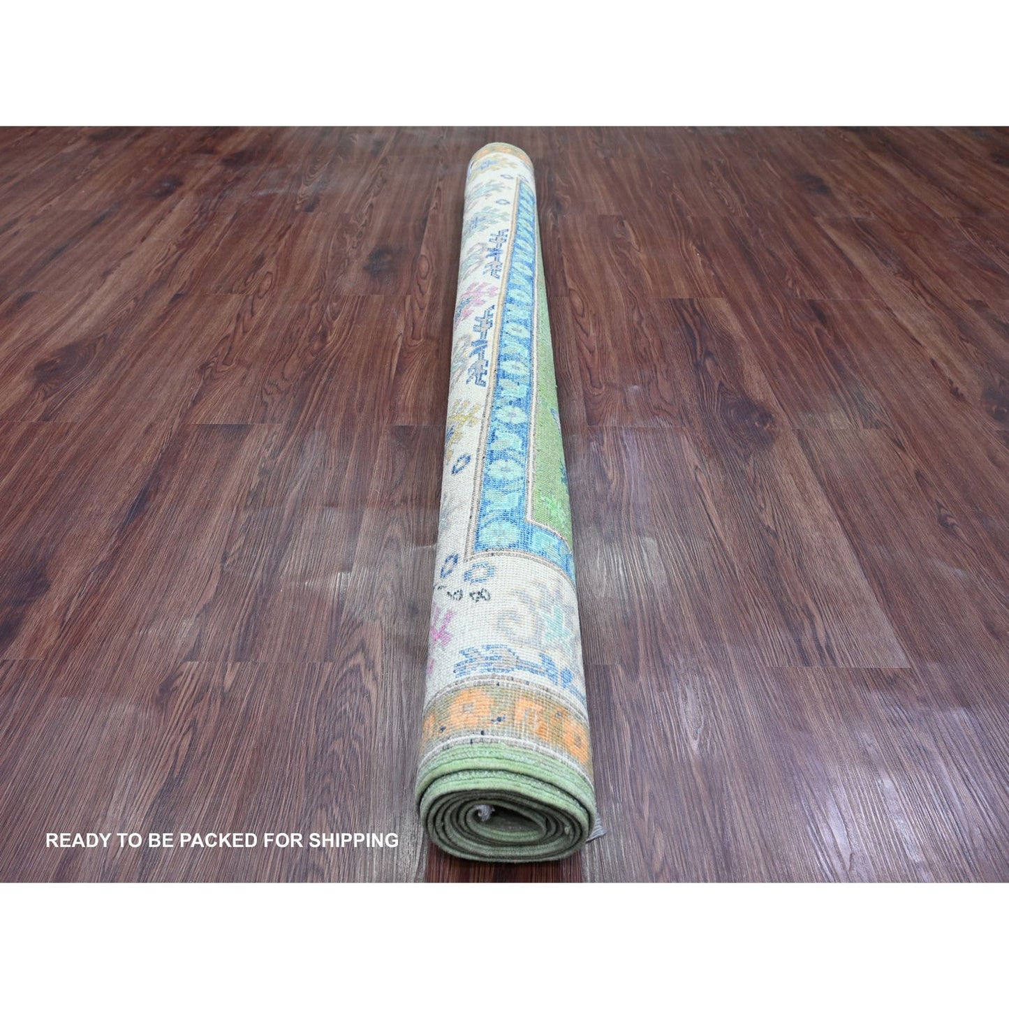 5'6"X7'7" Green Fusion Kazak Caucasian Design Hand Knotted 100% Wool Rug