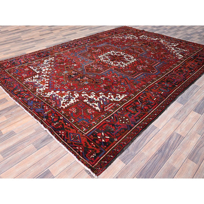 8'X11' Red Abrash Antique Zoroastrian Heris Hand Knotted Pure Wool Rug