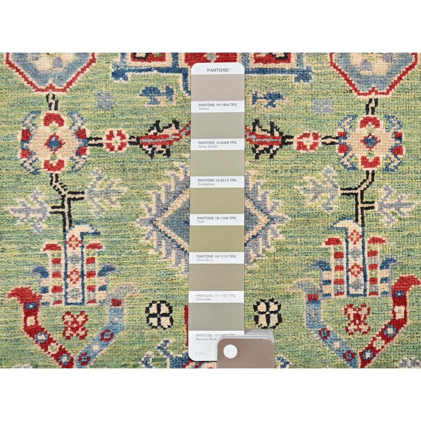 2'8"X13' Green Kazak Geometric Design Hand Knotted Rug Wool Runner