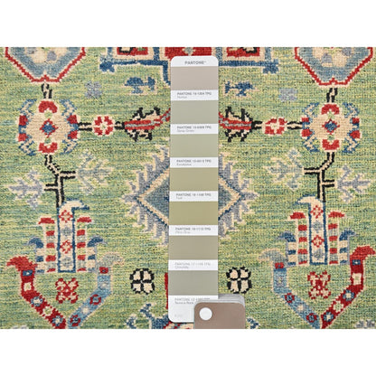 2'8"X13' Green Kazak Geometric Design Hand Knotted Rug Wool Runner