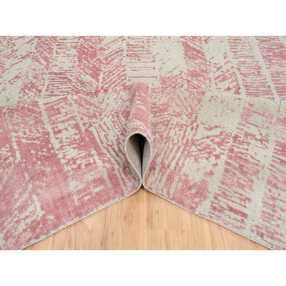 11'10"X17'10" Pink Wool And Art Silk Jacquard Hand Loomed Oversized Rug