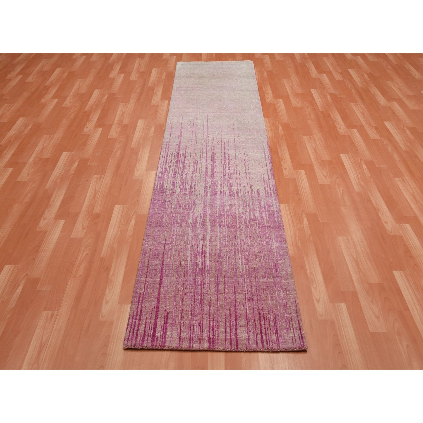 2'6"X10'1" Pink Vertical Ombre Design Wool Hand Knotted Runner Rug