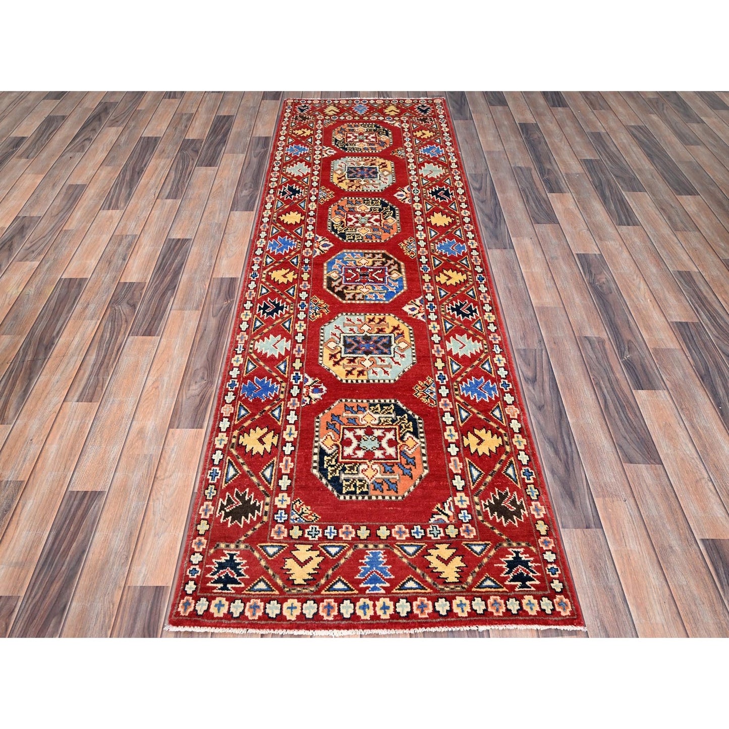 2'7"X8' Red Hand Knotted Afghan Ersari Special Kazak Wool Wide Runner Rug