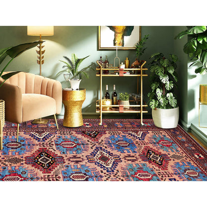 8'3"X10'6" Peach Afghan Caucasian Design Revival Hand Knotted Soft Wool Rug