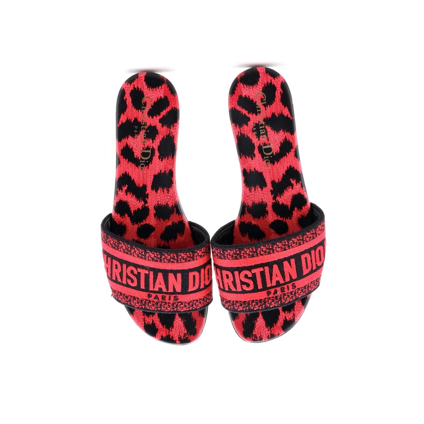 Christian Dior Women'S Dway Flat Sandals Embroidered Canvas