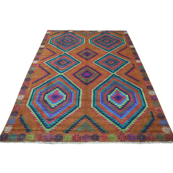 6'X8' Hand Knotted Geometric Design Pure Wool Colorful Afghan Tribal Rug