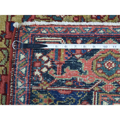 4'6"X6'4" Green Hand-Knotted Antique Heris Mint Cond Wool Oriental Rug