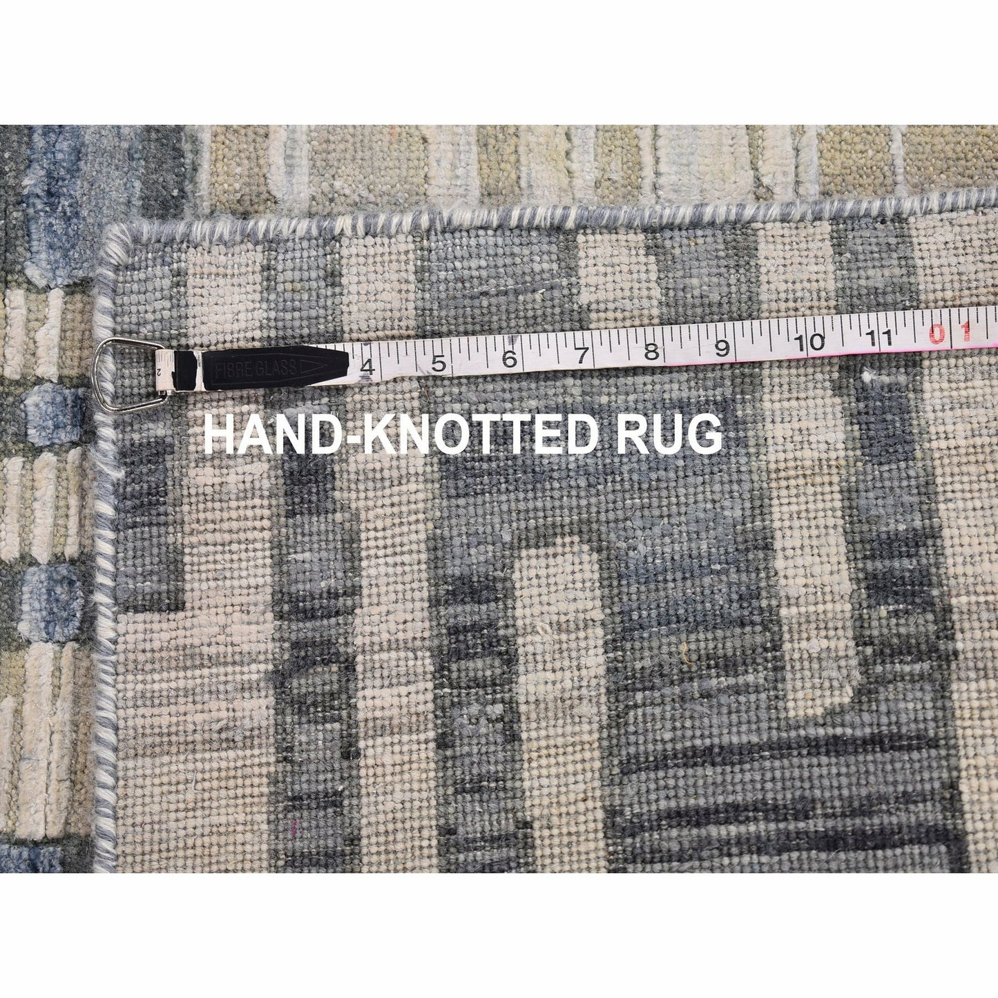 4'X12'4" Zigzag With Graph Design Silk And Textured Wool Wide Runner Rug