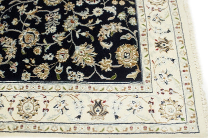 4X6 Ft Navy Floral Indo-Nain Oriental Rug