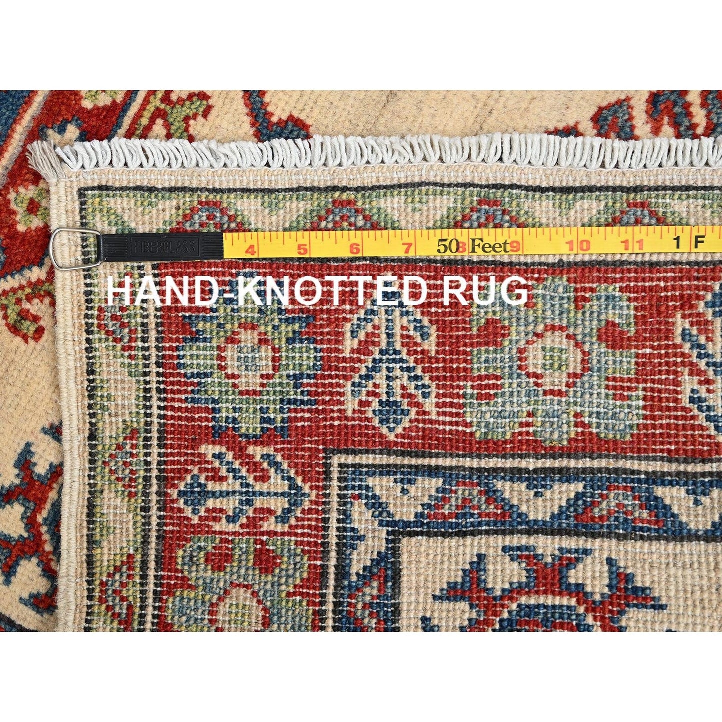 2'7"x15'10" Ivory Kazak Geometric Design Rug Hand Knotted Wool XL Runner