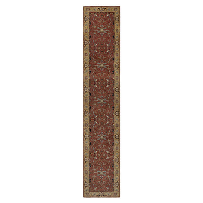 2'8"X14'1" Red Antiqued Heris Re-Creation Hand Knotted Wool Runner Rug
