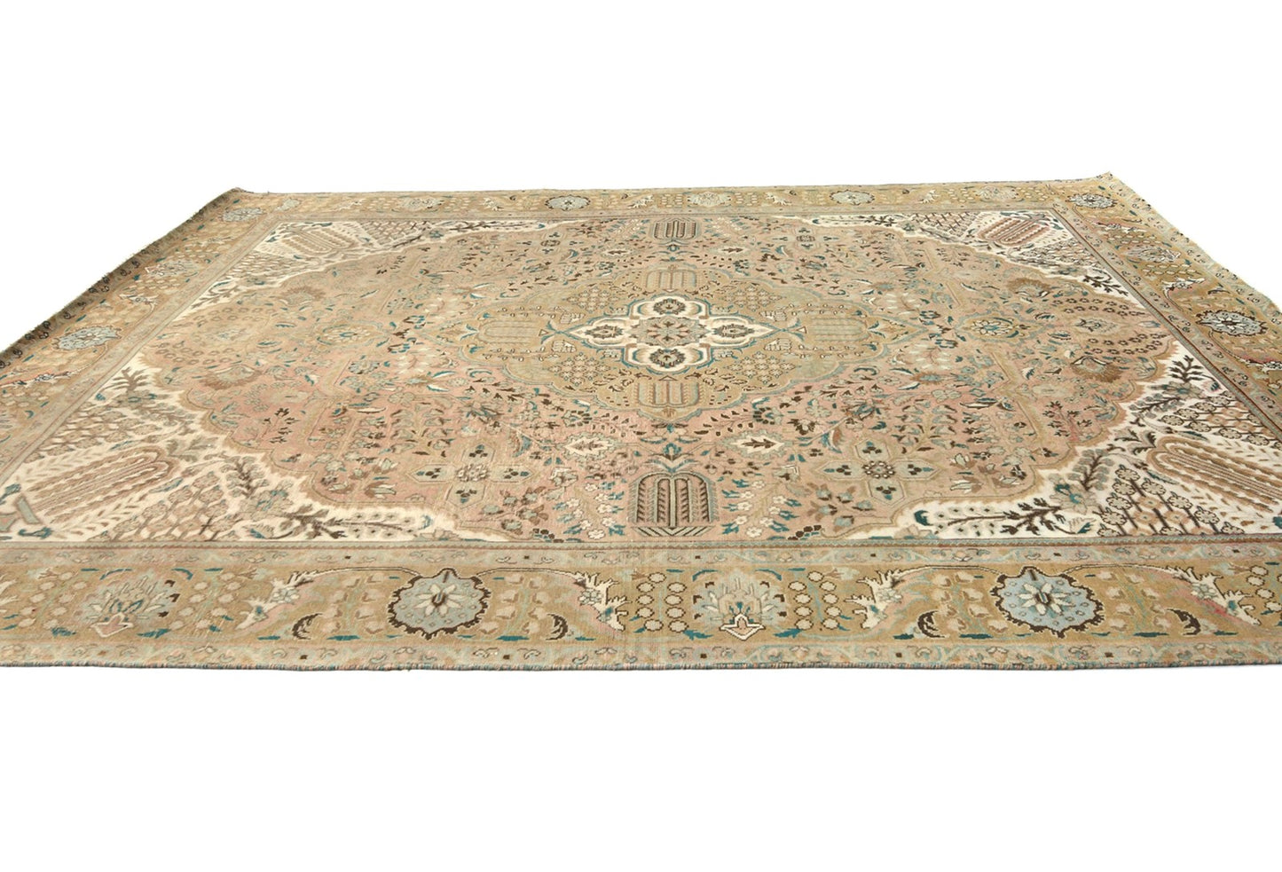 Antique 10X13 Distressed Vintage Oriental Rug Muted Floral Carpet Living Room