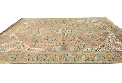Antique 10X13 Distressed Vintage Oriental Rug Muted Floral Carpet Living Room