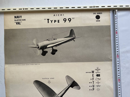 Wwii Us Navy Id Poster 1943 Aichi Type 99 "Val" Dive Bomber Japan Original