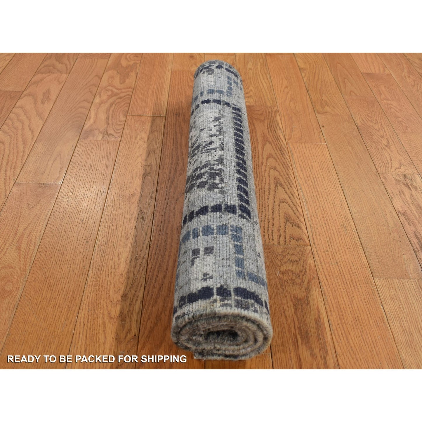 2'3"X3'2" Gray Silken Roman Mosaic Design Hand Knotted Sample Rug