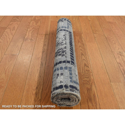 2'3"X3'2" Gray Silken Roman Mosaic Design Hand Knotted Sample Rug