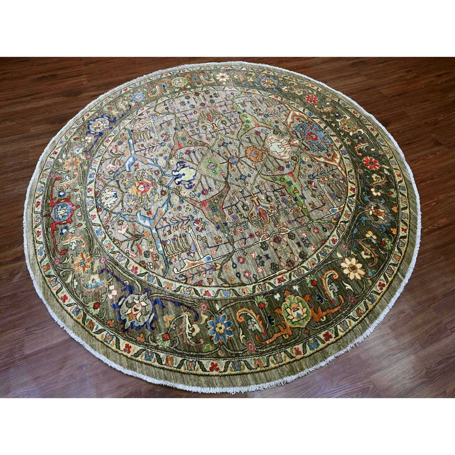 8'X8' Gray Bijar Garus Design Aryana Grade Hand Knotted Wool Round Rug