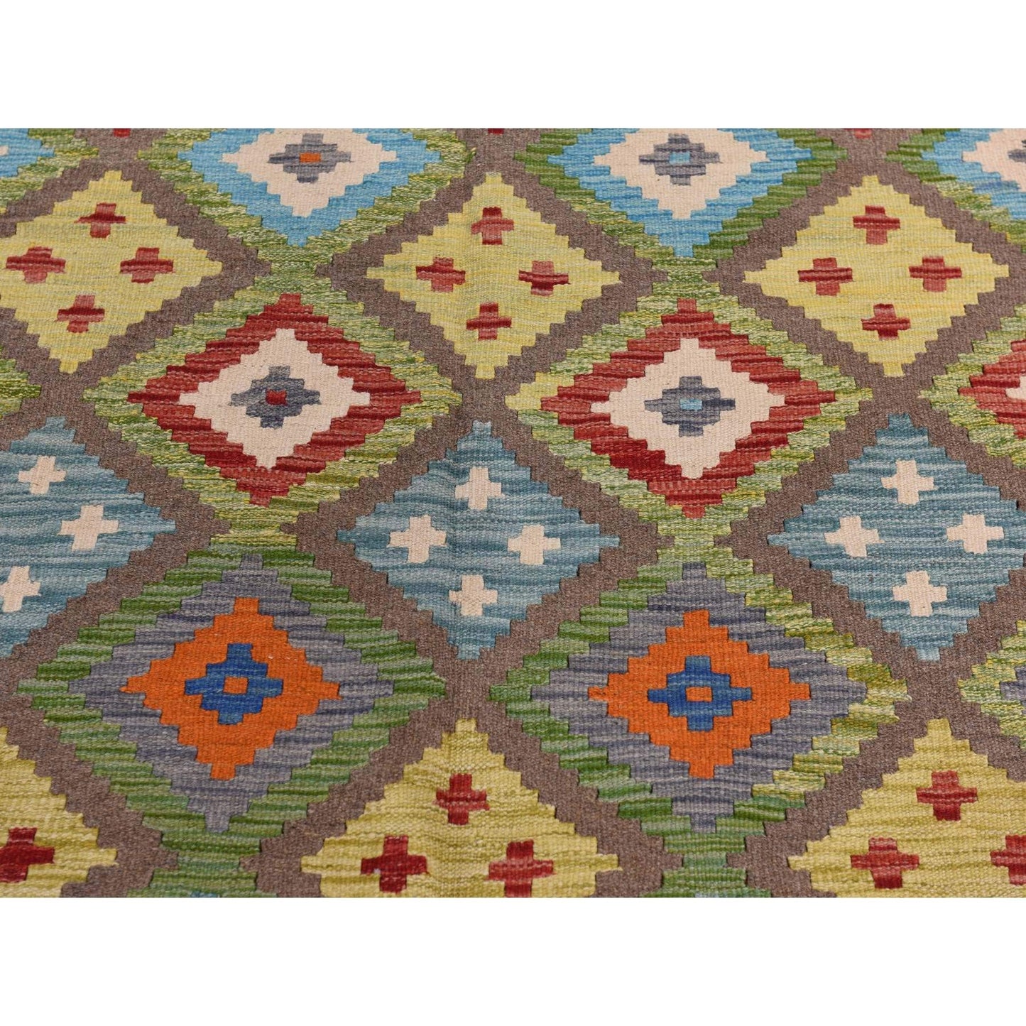 8'4"X9'10" Pickle Green 100% Wool Afghan Kilim Flat Weave Hand Woven Rug