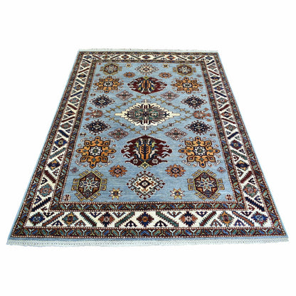 5'X6'8" Blue Ghazni Wool Hand Knotted Afghan Super Kazak Rug