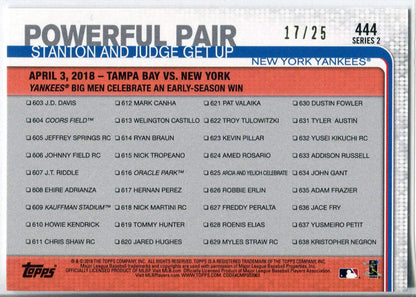 Giancarlo Stanton & Aaron Judge Powerful Pair 2019 Topps Series 2 Camo Card 17/2