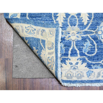 2'8"X11'8" Blue Soft Wool Hand Knotted Finer Peshawar Runner Rug
