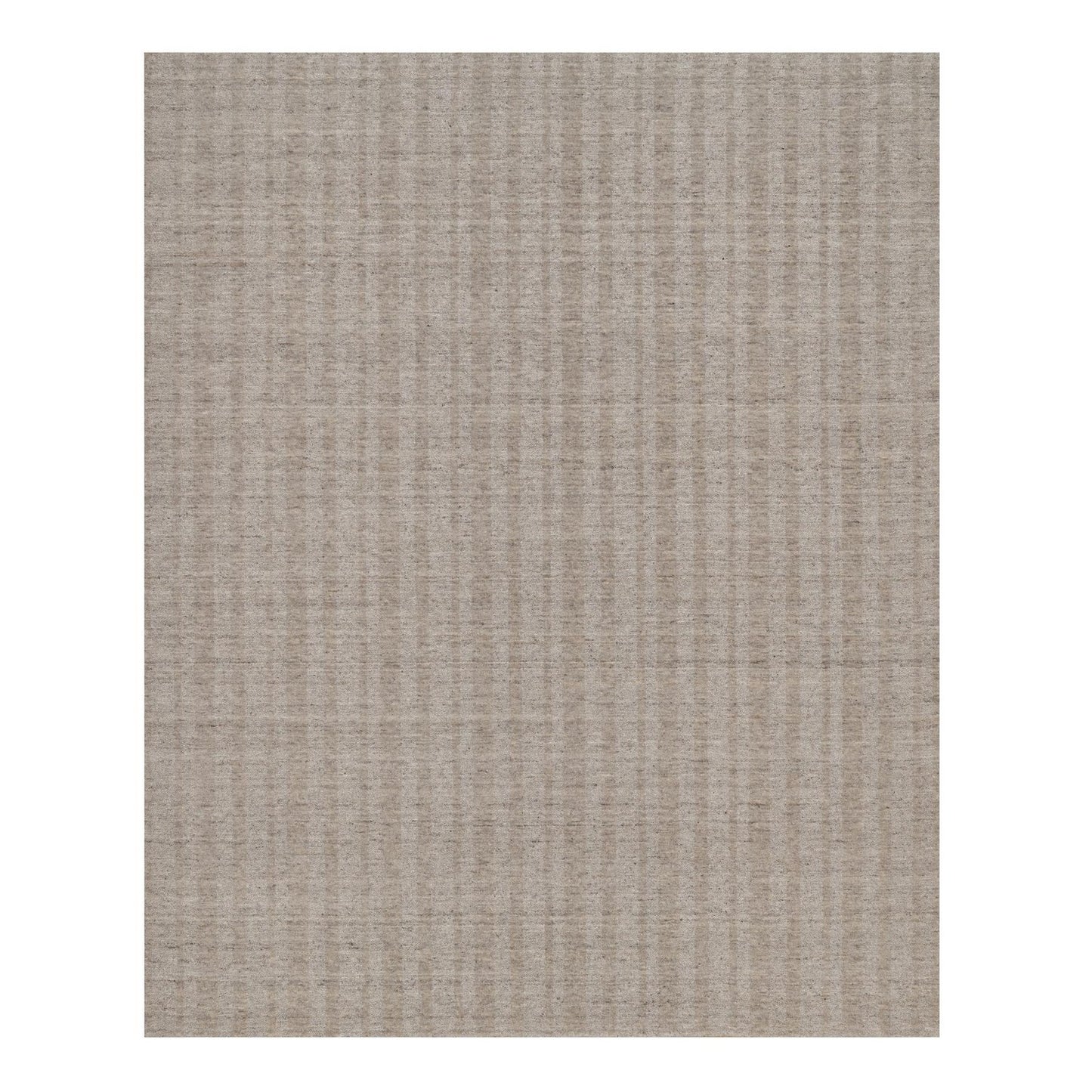 8'1"X10' Tan Brown Hand Loomed Vertical Stripes Design Natural Wool Rug